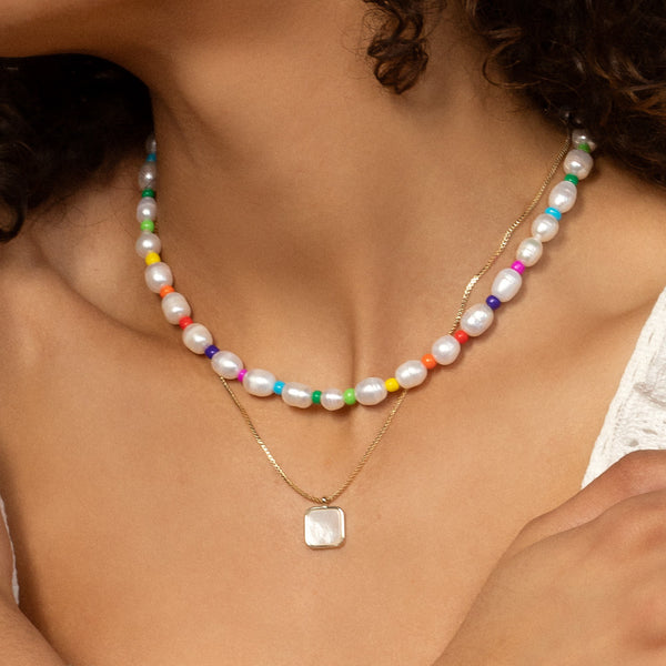 Pearl Necklace With Color Beads Beaded Necklace blushes gold