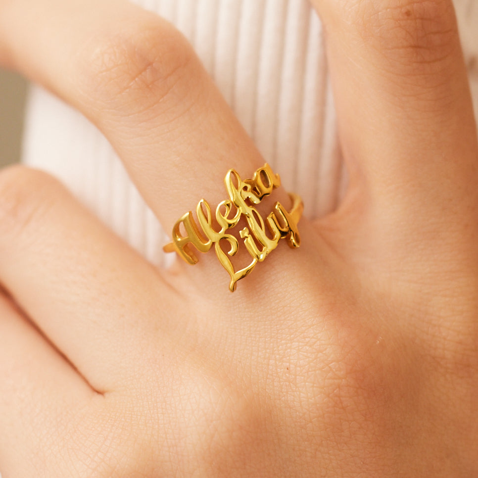 Amazon.com: Personalized Name Ring for Women, Custom Adjustable Ring with 2  Names Promise Ring for Her Gift for Women Mother BFF (Gold) : Clothing,  Shoes & Jewelry